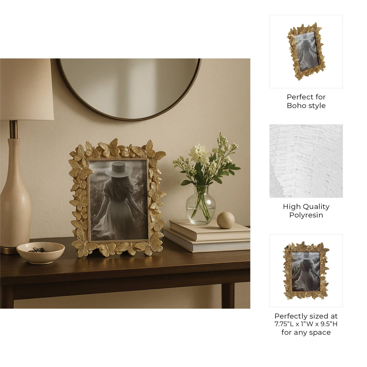 Picture Frame - Gold Polyresin Butterfly in Bloom  5x7 in.