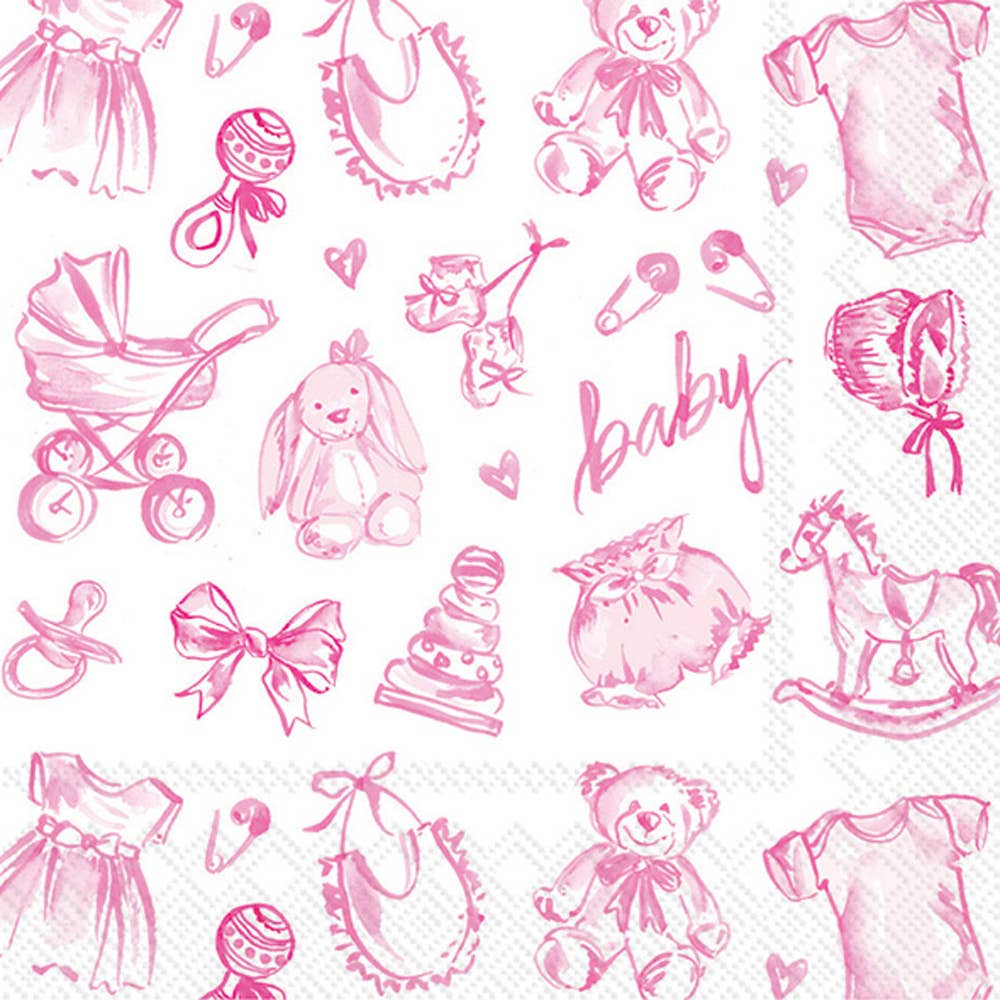 Paper Cocktail Napkin Pack of 20 Baby Toile Pink