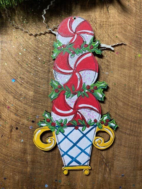 Candy Cane topiary ornament hand painted personalizable