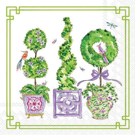 Paper Cocktail Napkin 20 Ct Purple & Green Topiaries