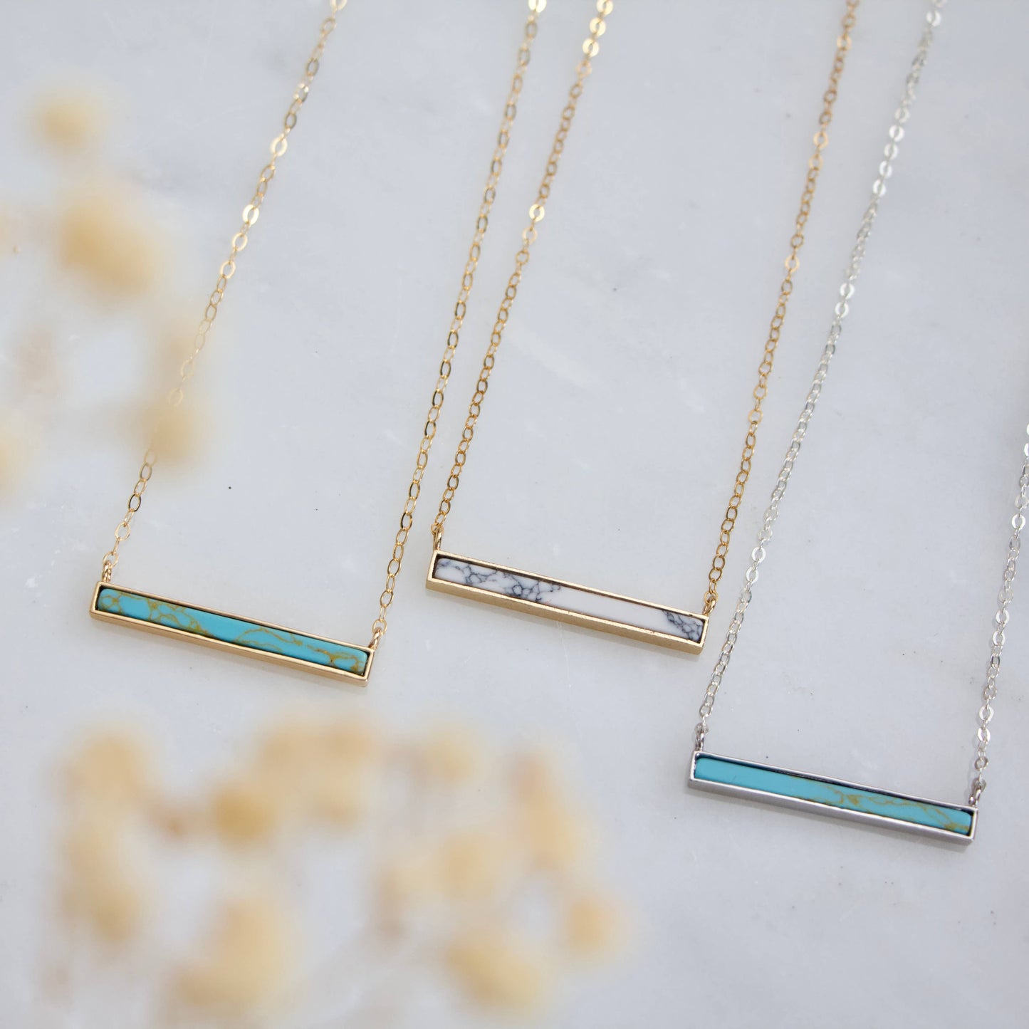 Turquoise, White Turquoise Bar Necklace