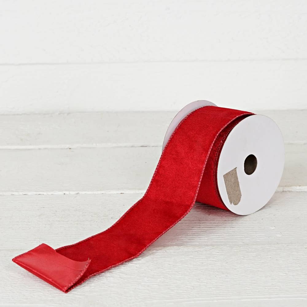 R32940-Wired Ribbon-Red Velvet w. Metallic Red back (2.5inW)