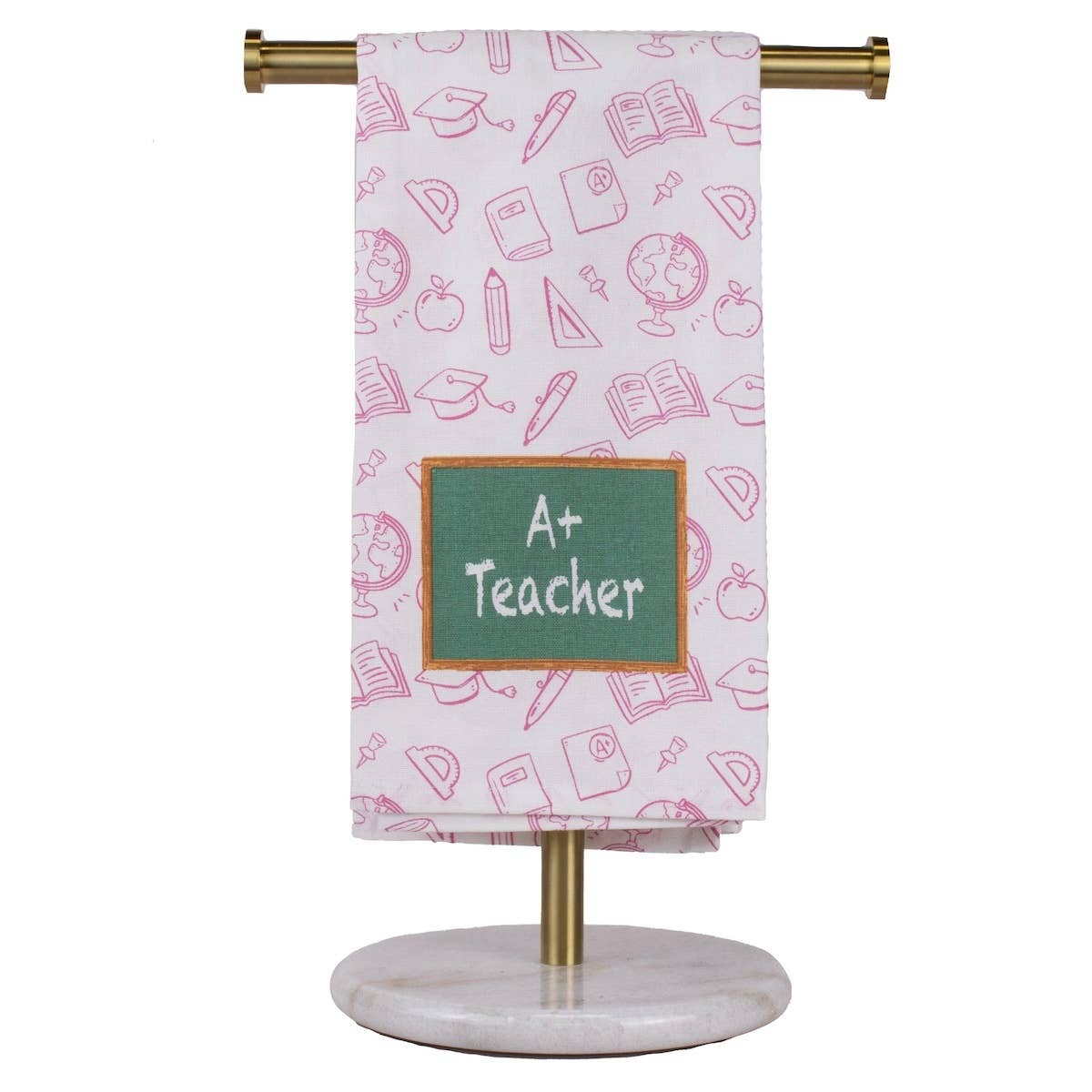 A Plus Teacher Hand Towel   White/Pink/Green   20x28