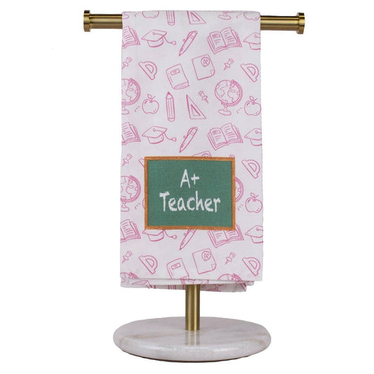 A Plus Teacher Hand Towel   White/Pink/Green   20x28