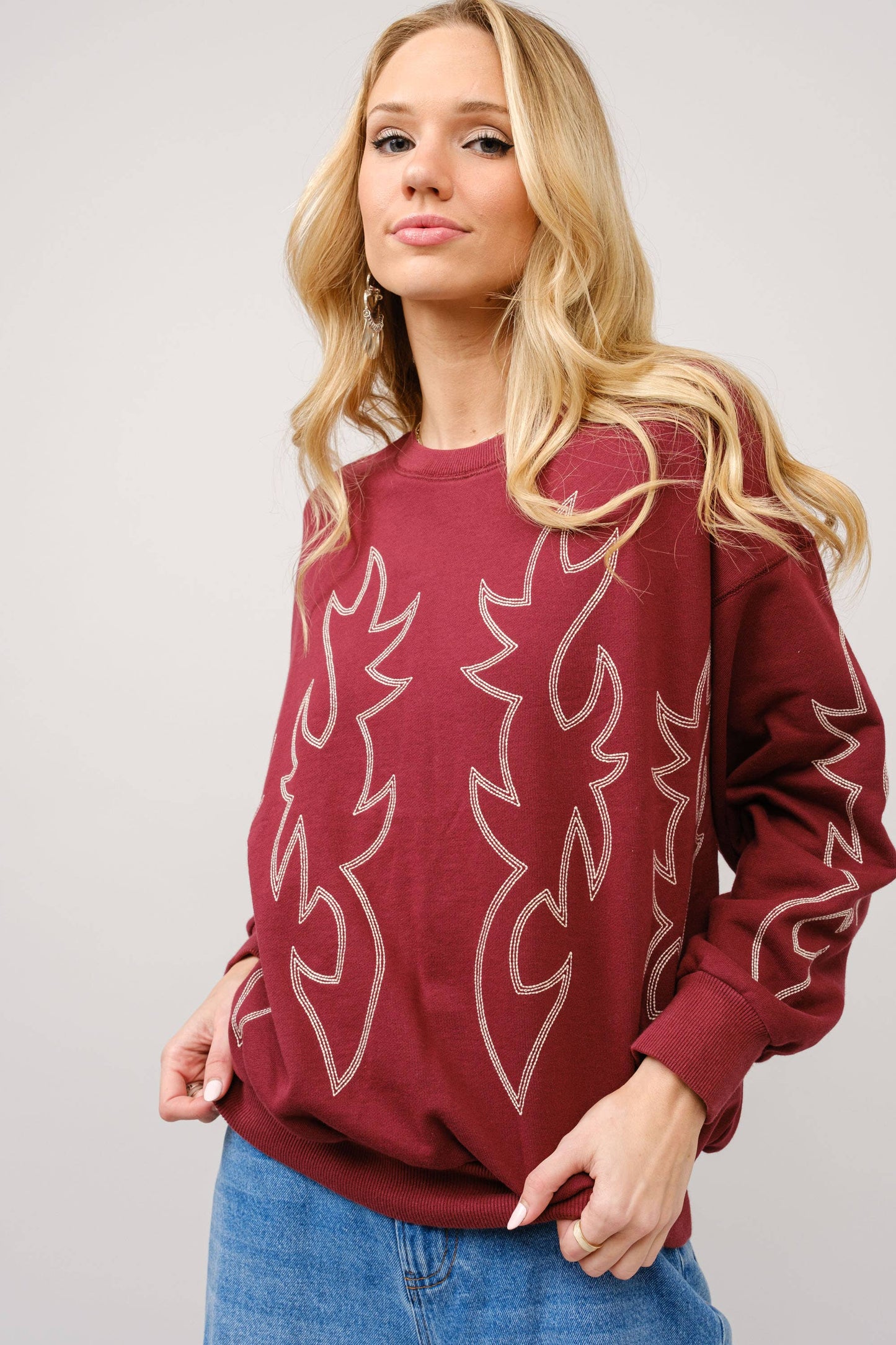 36319T - Western Boots Stitch Pullover Sweatshirt