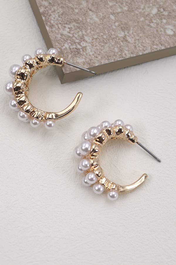 DOUBLE ROW PEARL HOOP EARRINGS