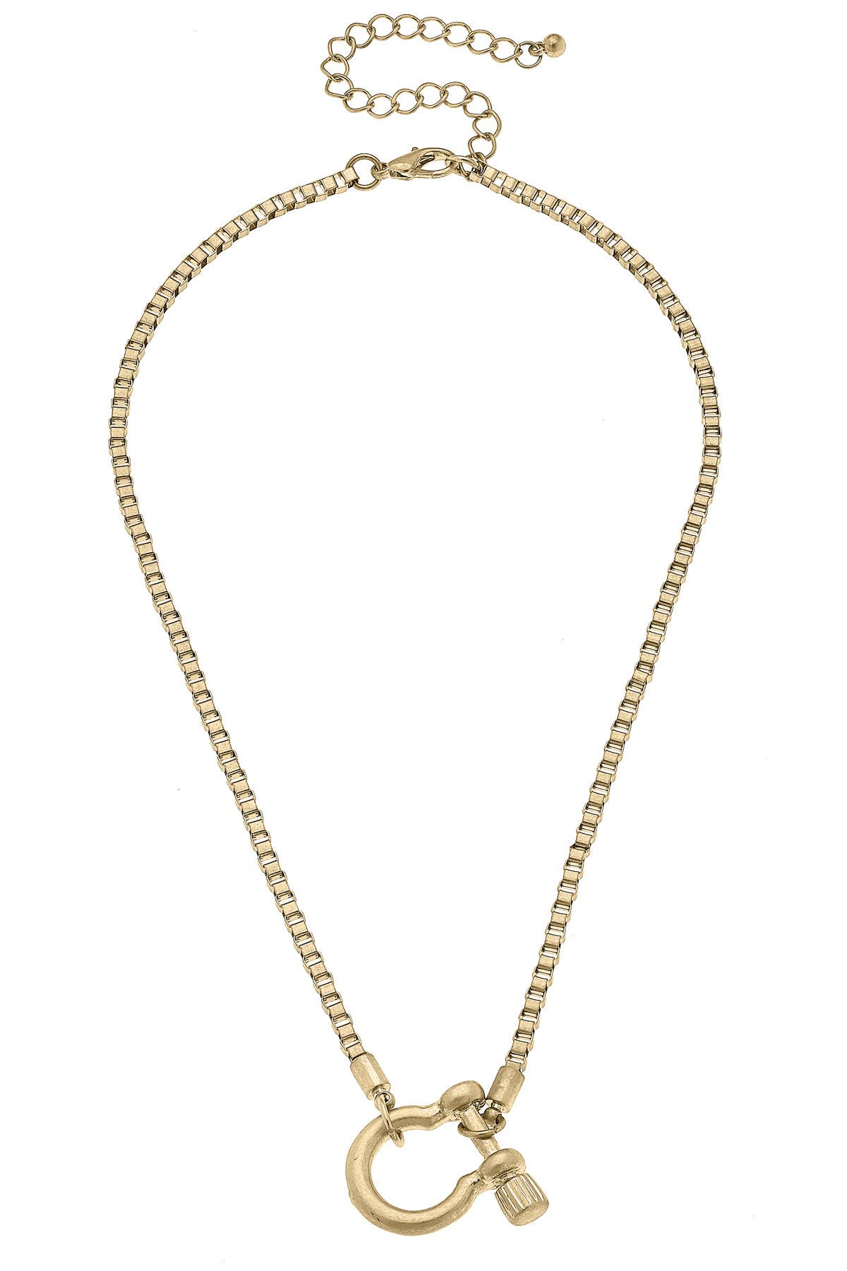 Hayden Box Chain Horsebit Necklace in Shiny Gold