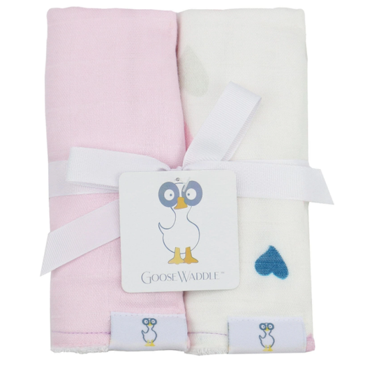 2 PK Muslin & Terry Cloth Burp Cloth Light Pink/Hearts