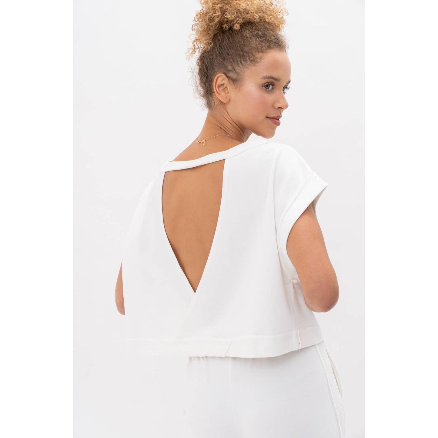 Drop Shoulder Back CutOut Graphic Top