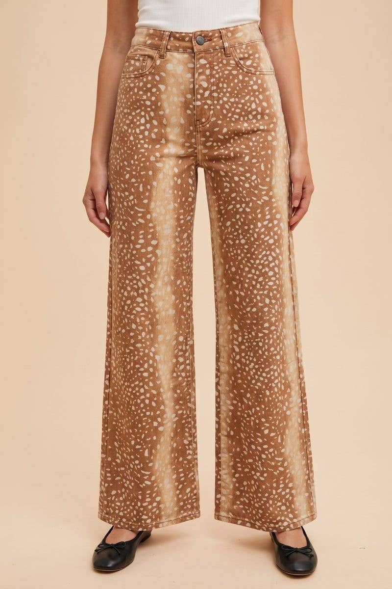 Bambi Printed Comfort Stretch Wide-leg Denim Pants