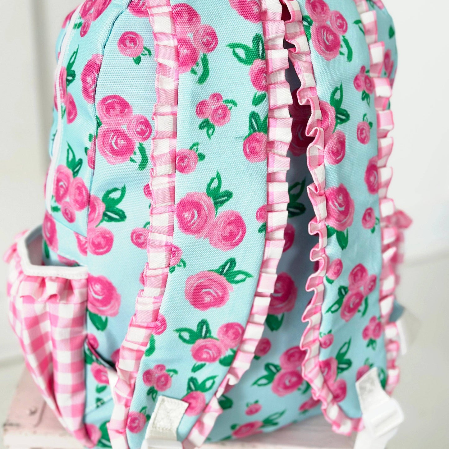 Watercolor Roses & Pink Gingham Backpack