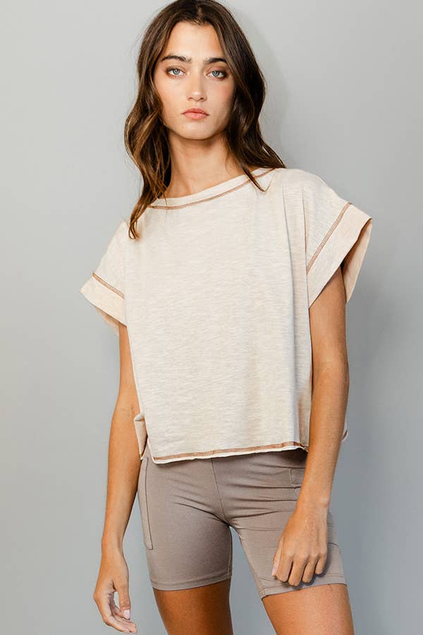 Overlap Open Back Reverse Stitched Crop Top