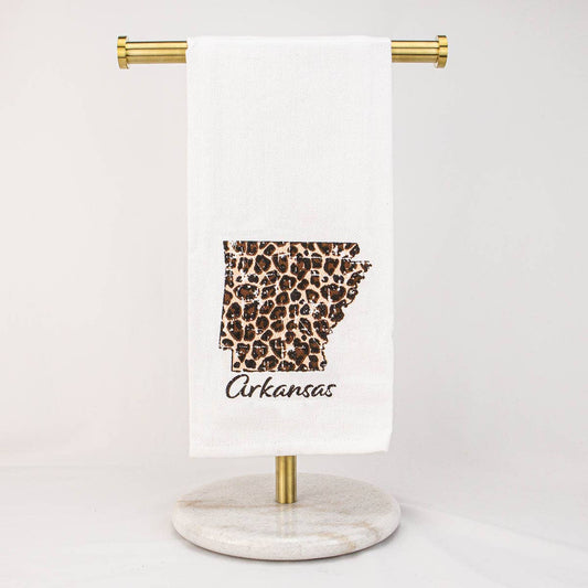 Arkansas Leopard Hand Towel   White/Black/Tan   20x28