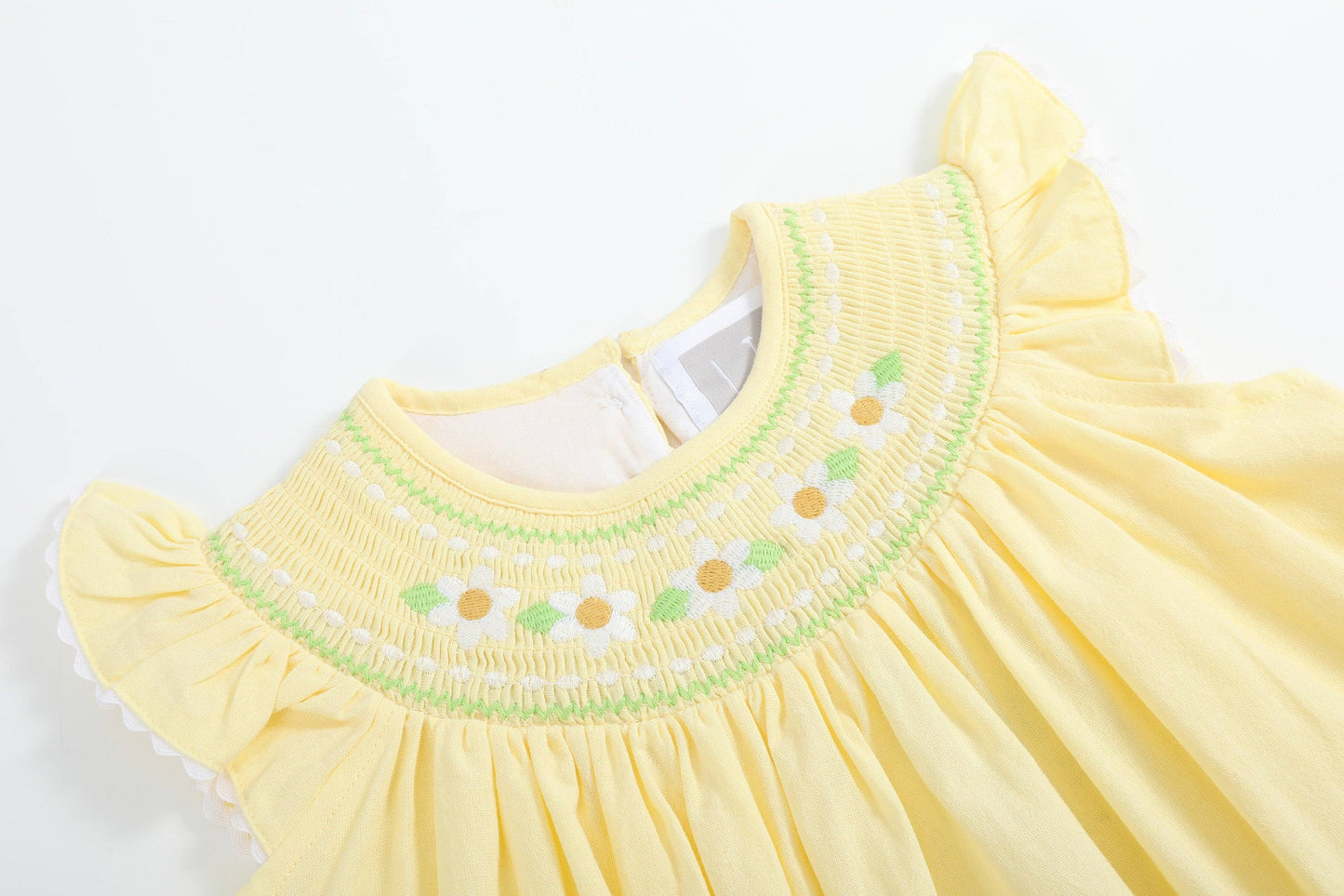 Yellow Daisy Pocketed Smocked Bishop Dress