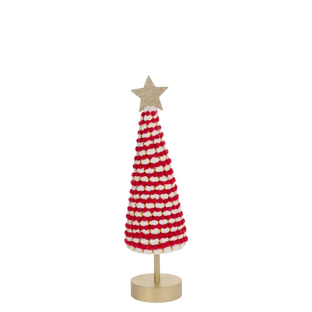 11.75" Tall Red & White Cone Tree With Star Christmas