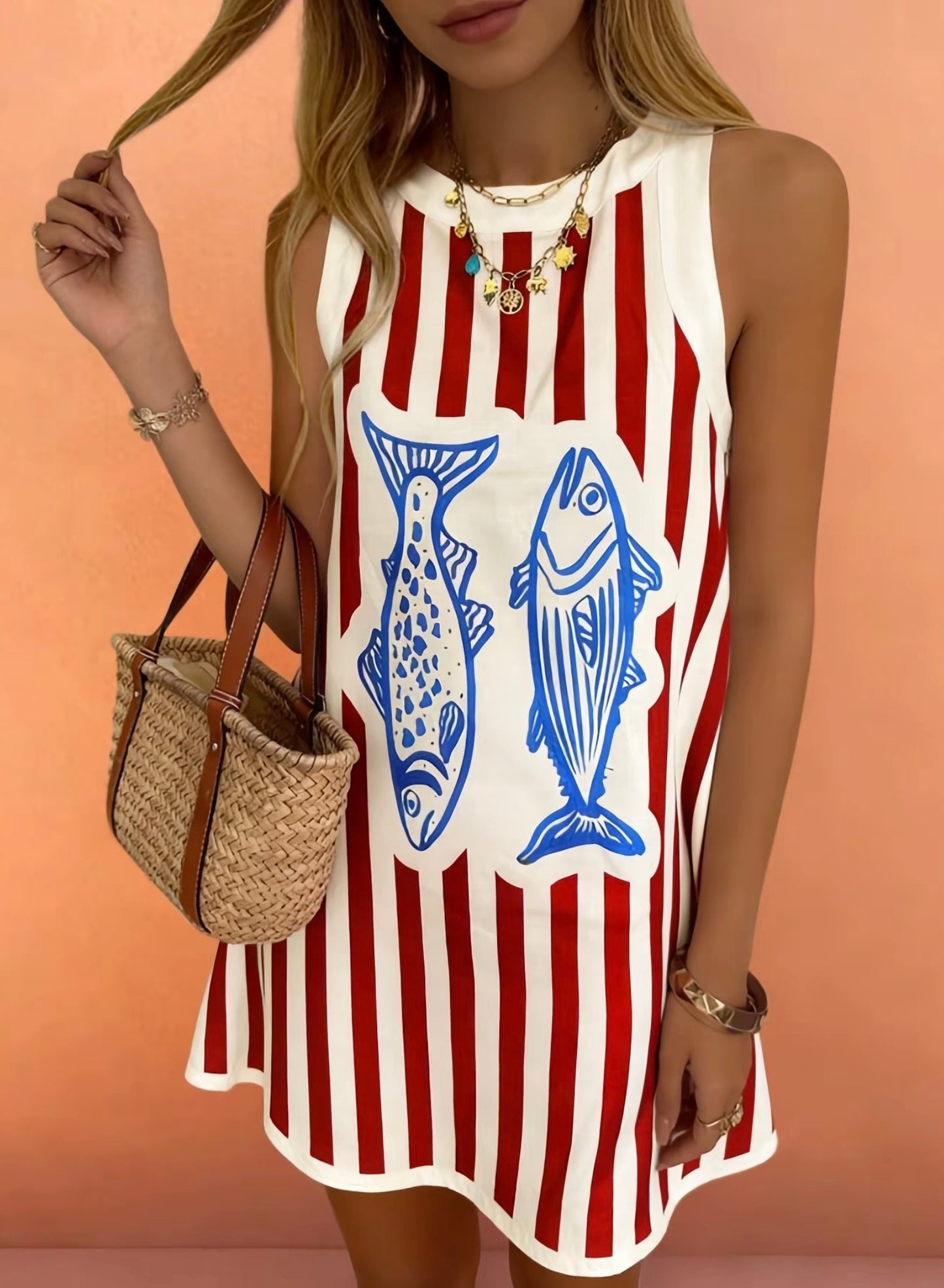 Casual Sleeveless Trendy Print Mini Dress
