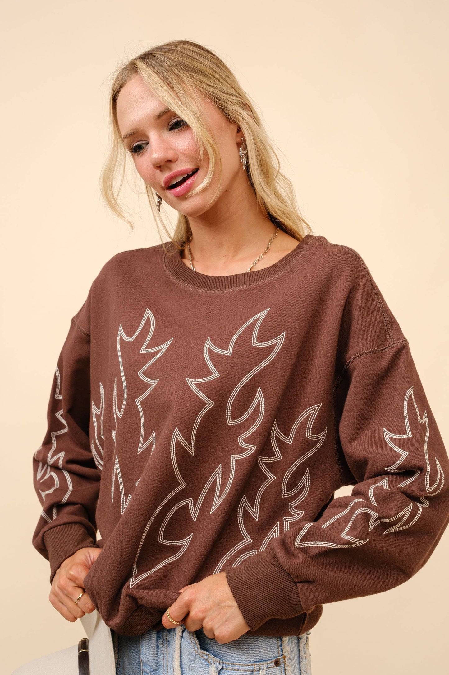 36319T - Western Boots Stitch Pullover Sweatshirt