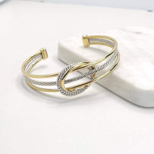 Gold Plated and Silver Rope Design Bangle Bracelet