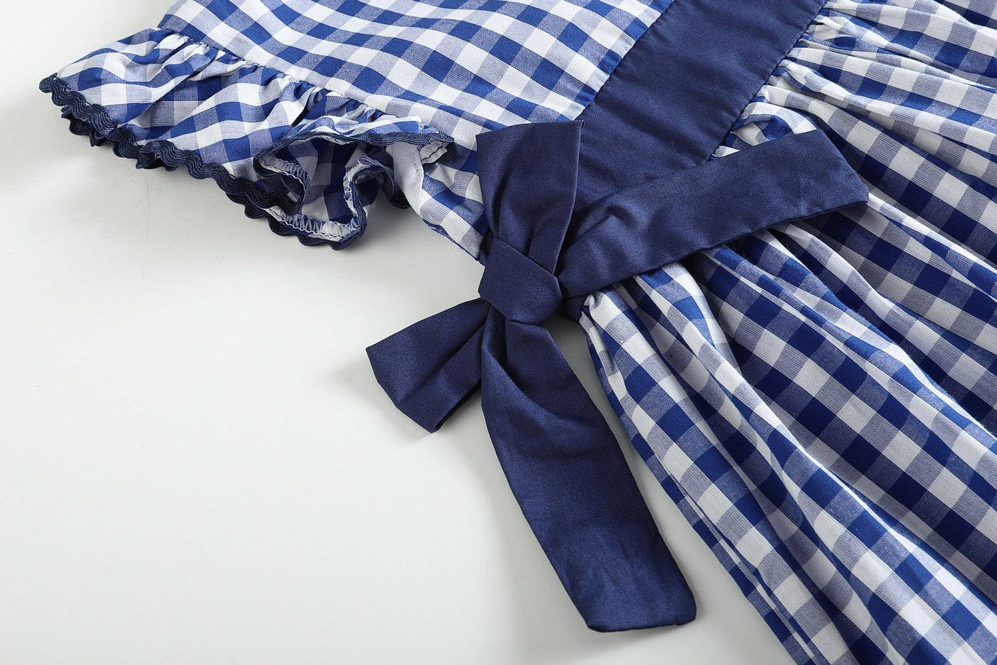 Royal Blue Gingham Ruffle Bow Dress