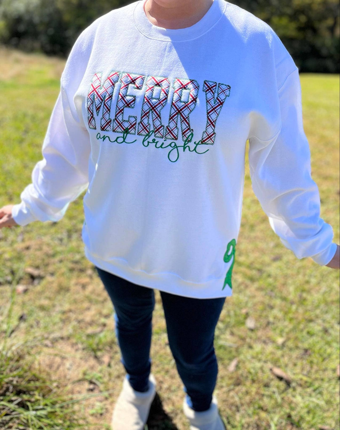 Merry and bright Christmas Sweatshirt, Side Bow