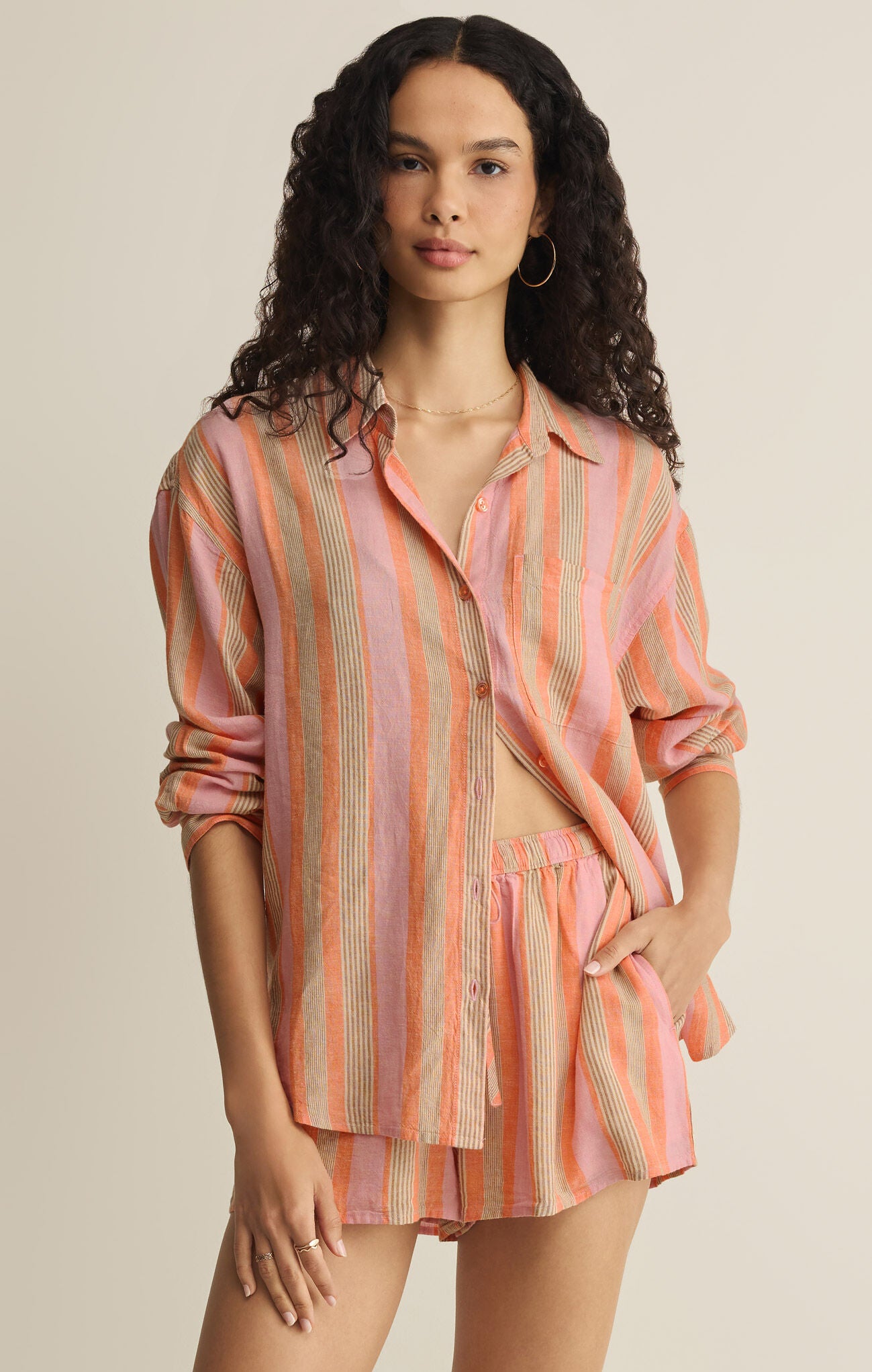 Z Supply The Perfect Striped Button Up Tiger Lily