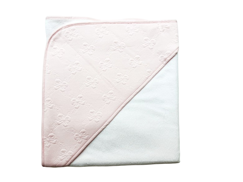 Hooded Towel - Pink Jacquard Bows