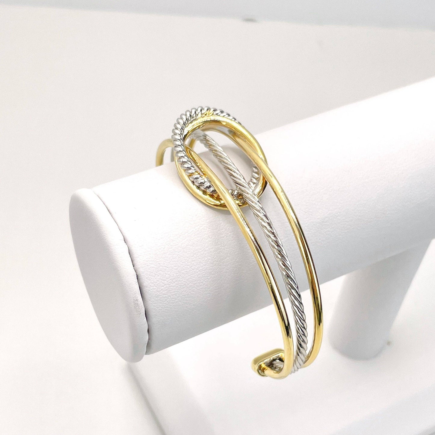 Gold Plated and Silver Rope Design Bangle Bracelet