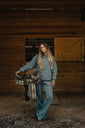 Tribe Kelley Costal Countryside Butter Wide Leg Pants-Harbor Navy
