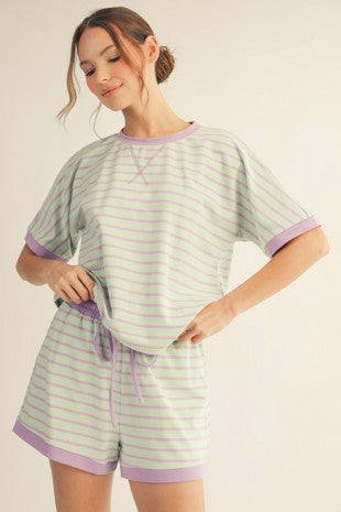 Stripe Short Set-Mint & Purple