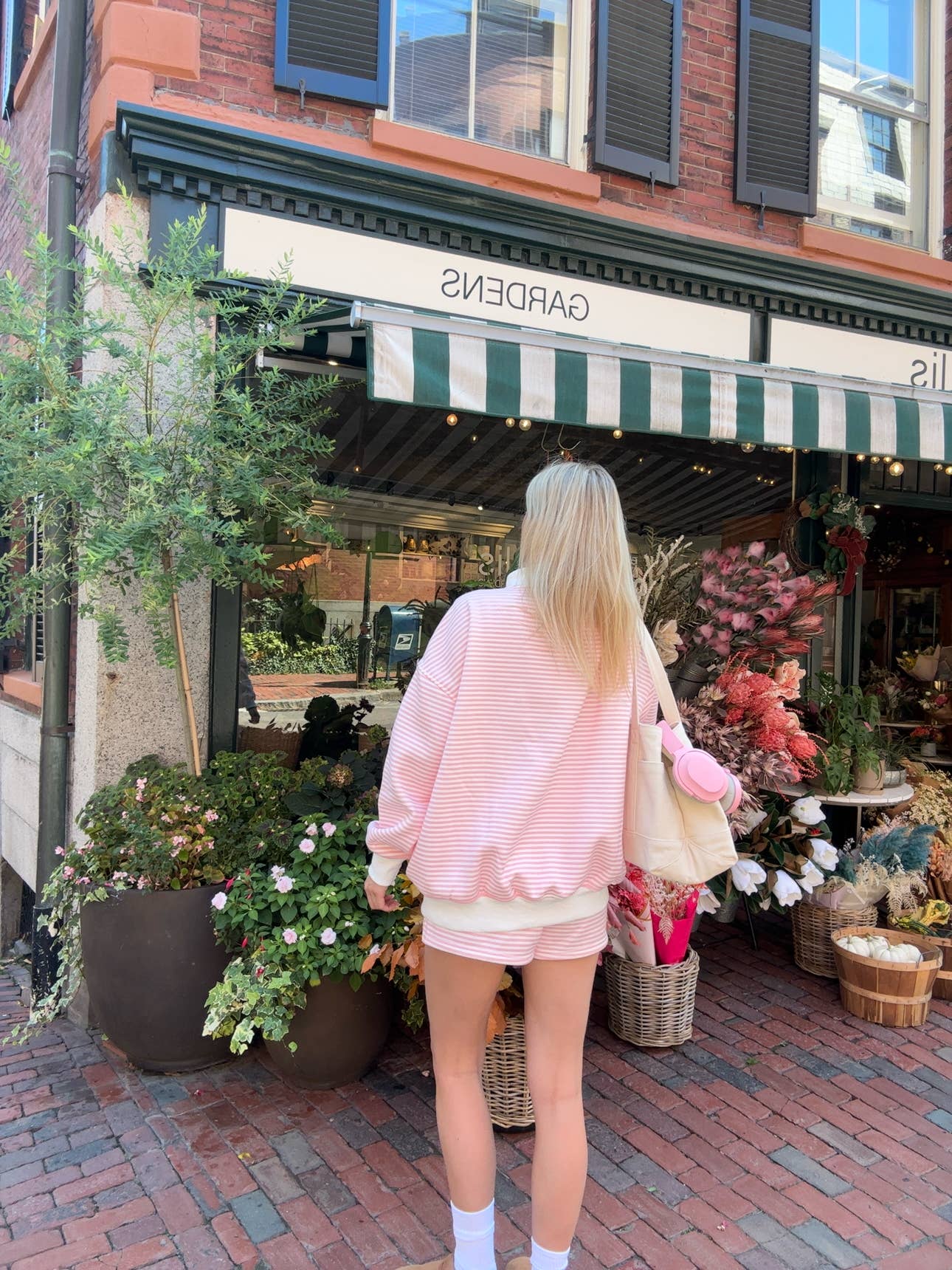 Light Pink and White Striped Mockneck Sweatshirt
