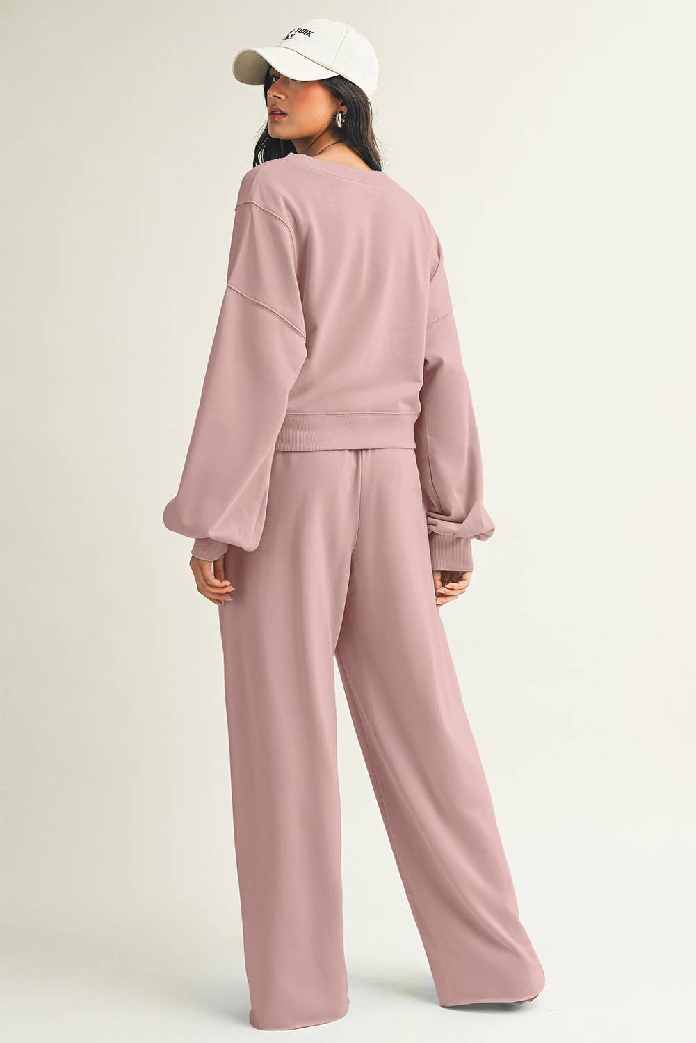 LDC Drop Shoulder Pullover Drawstring Wide Leg Pants Set