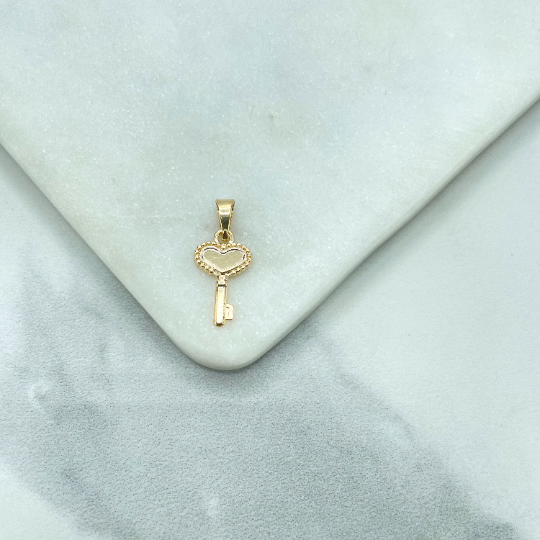 18k Gold Filled Petite Key Heart Shape Charm Pendant, Love & Friendship Inspiration Jewelry