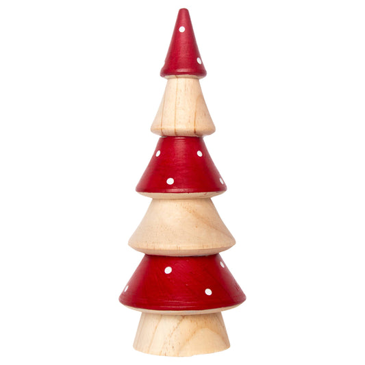 7.75" Tall Natural And Red Pinewood Tree Christmas Décor
