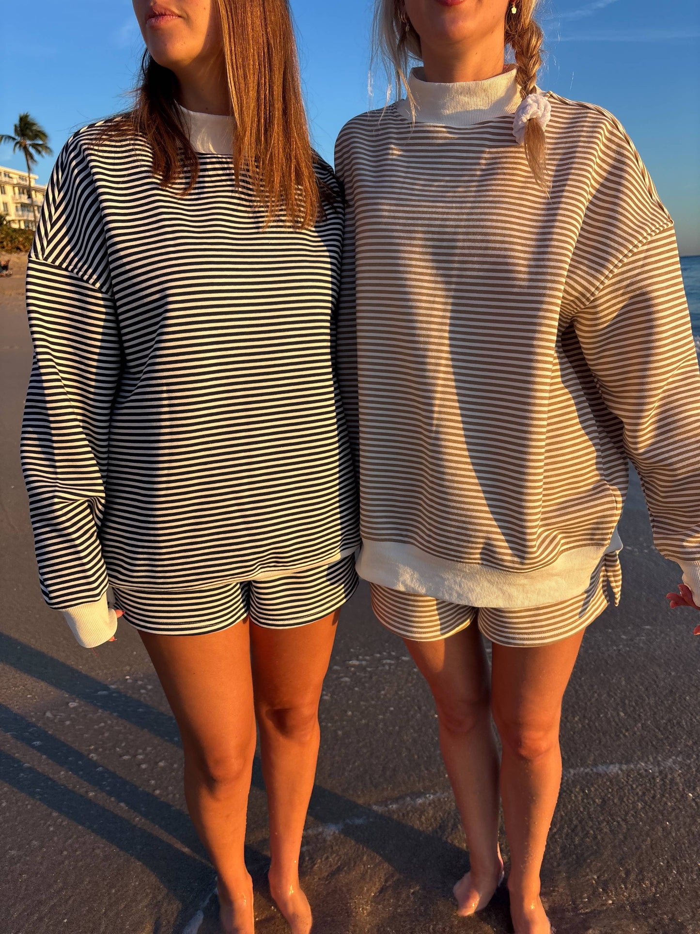 Brown and White Striped Mockneck Sweatshirt