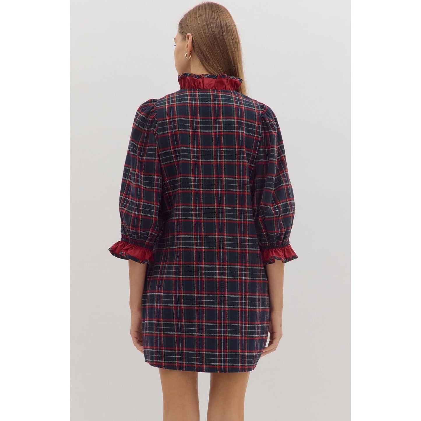 Plaid puff sleeve mini dress