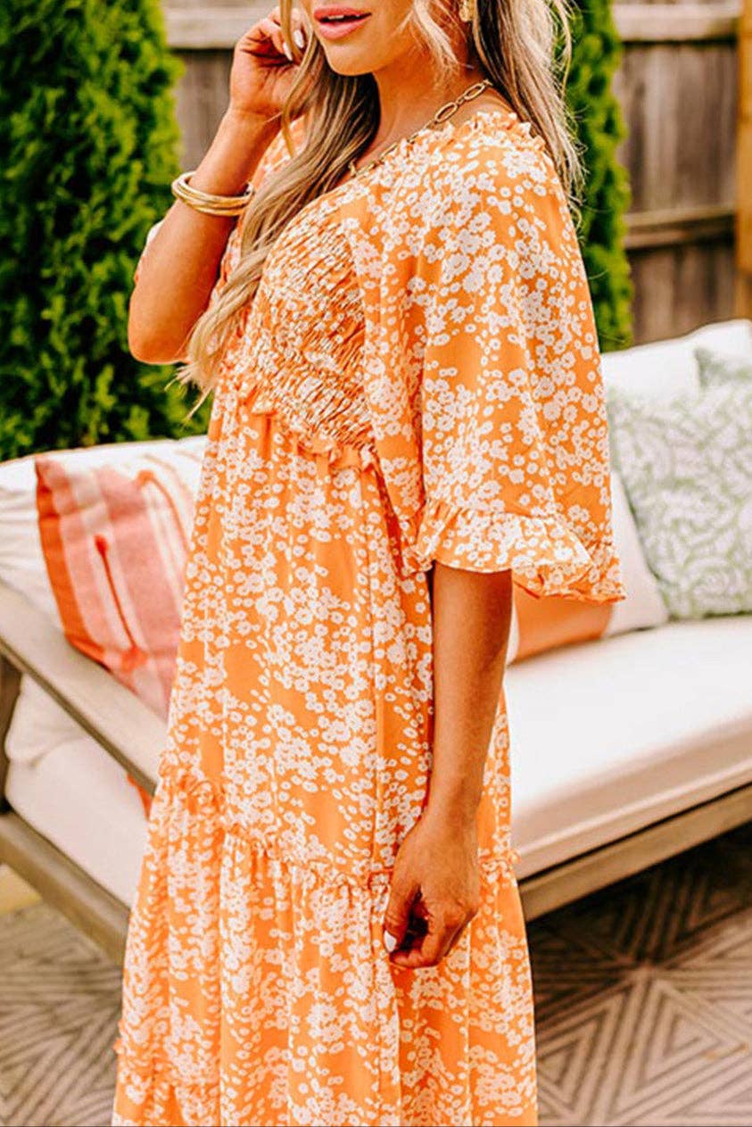Floral Wide Sleeve Spring Maxi Dress