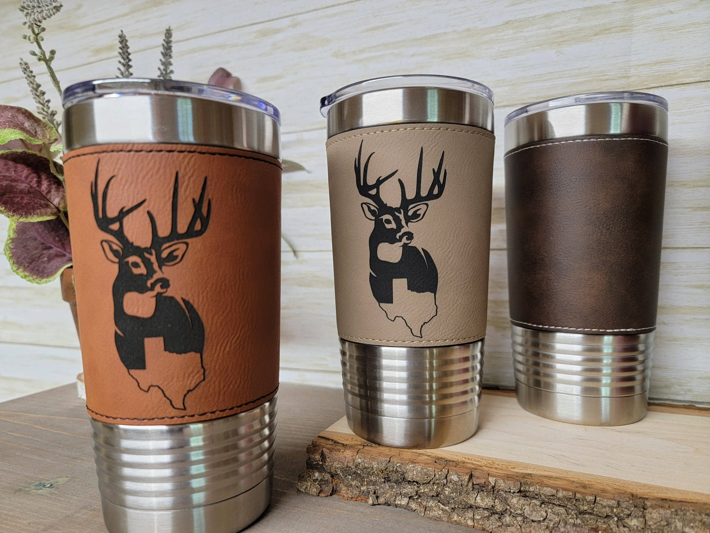 Whitetail State Engraved Leather Insulated Tumbler. MISSISSIPPI