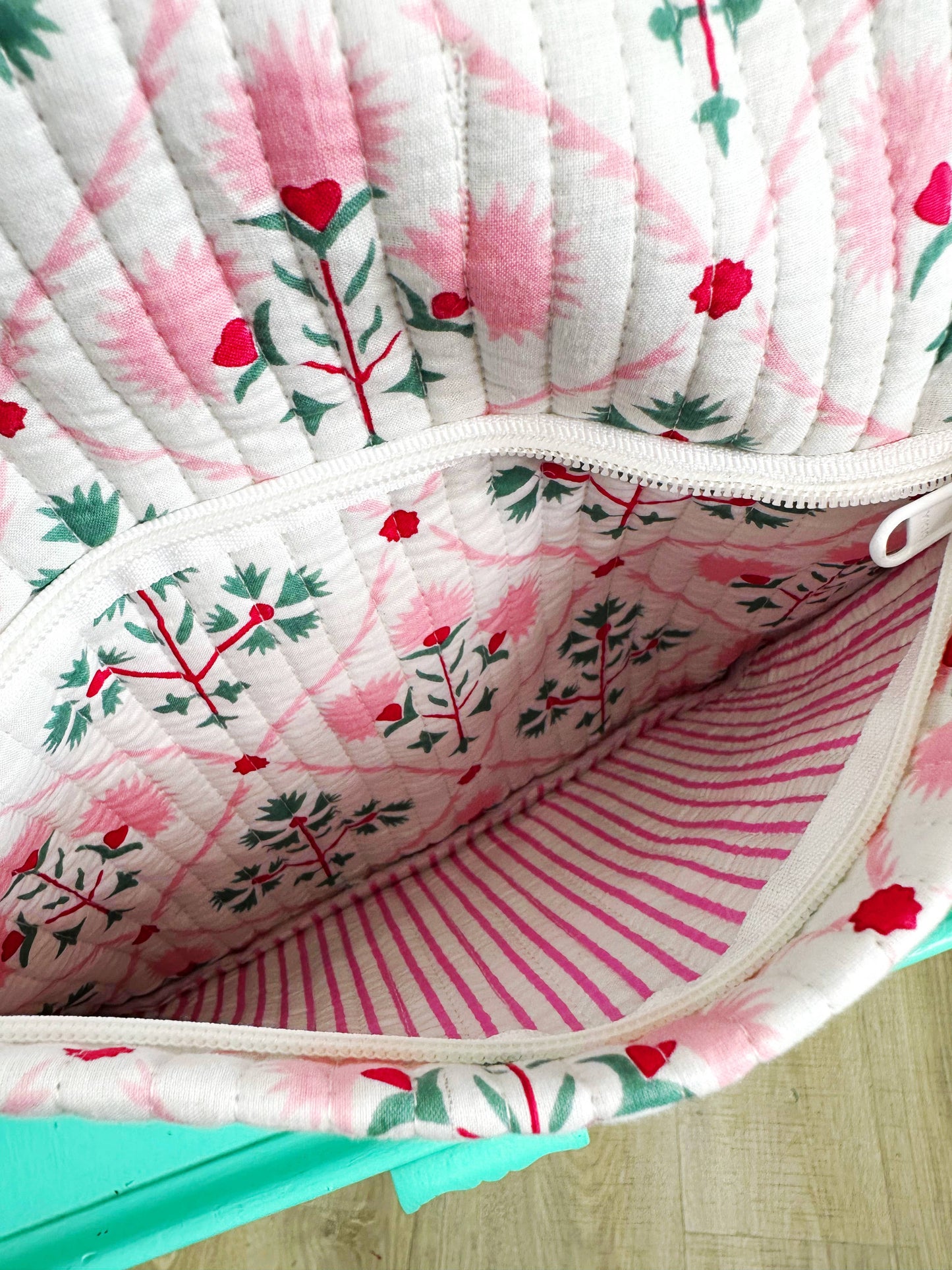 Handmade Quilted Duffle Bag – Folk Floral Print Weekender