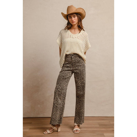 LEOPARD PRINT HIGH RISE FLARE JEANS