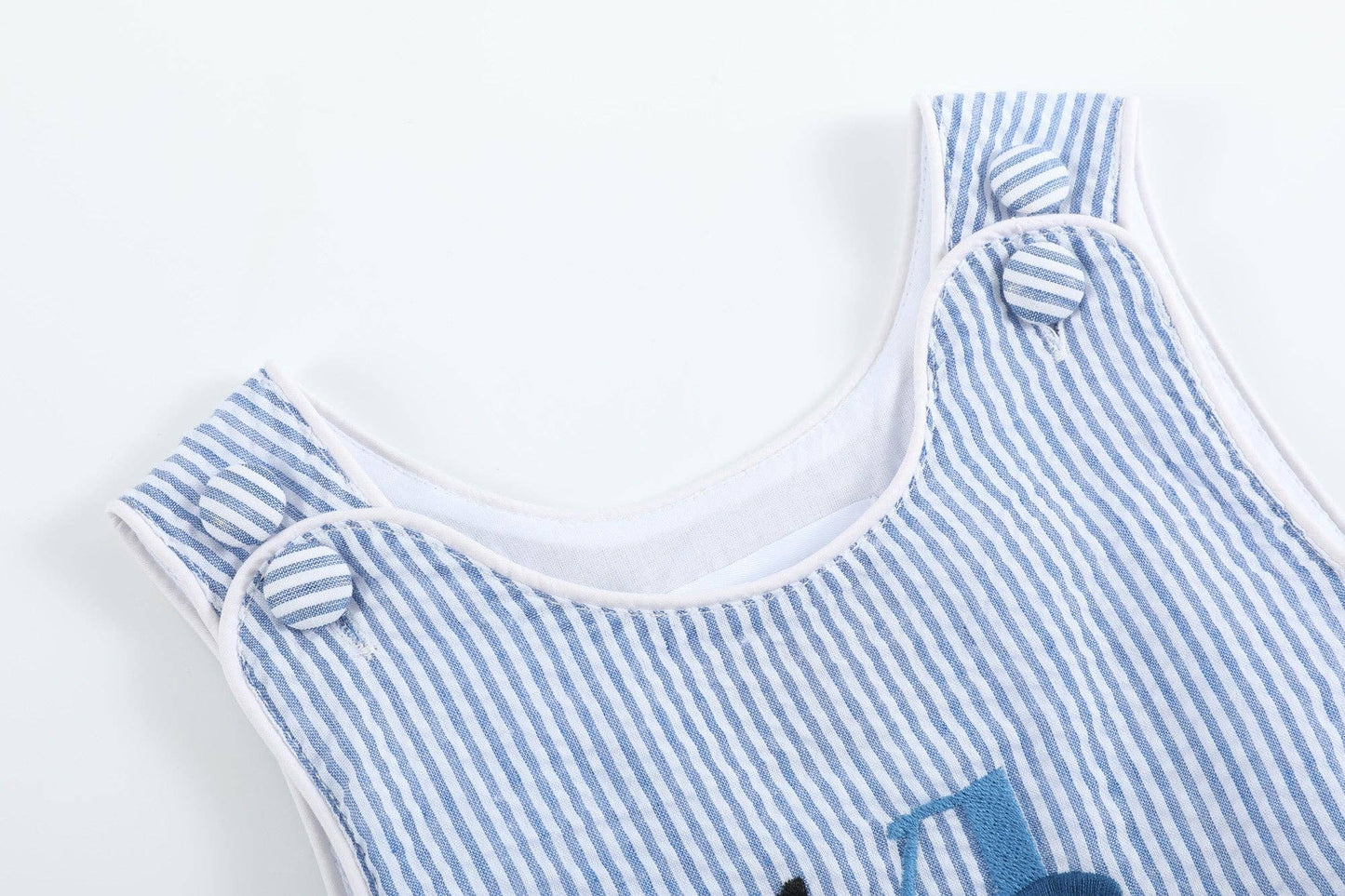 Dark Blue Tractor Seersucker Bubble Romper