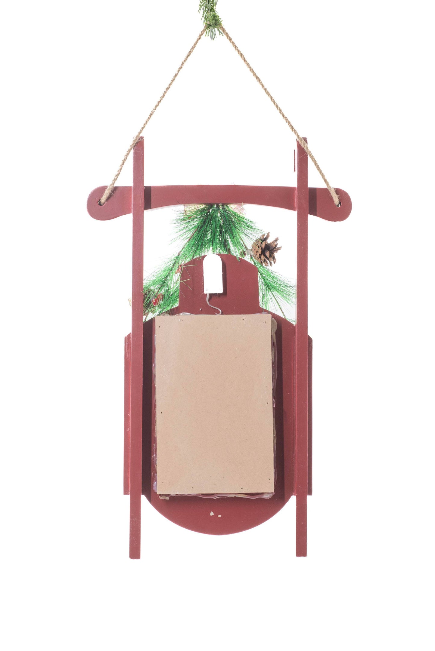 Red Wood Hanging LED Sled with Christmas Tree Engraving