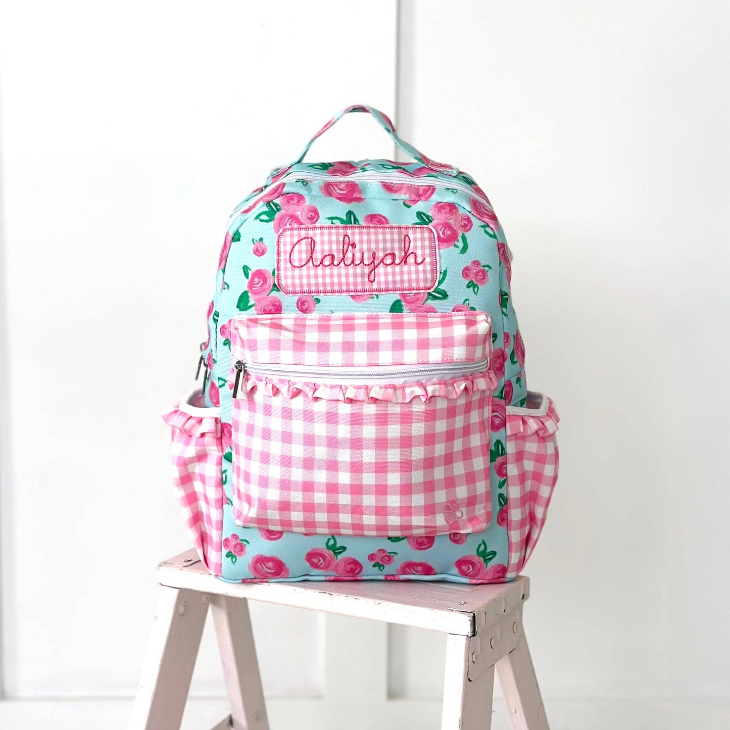 Watercolor Roses & Pink Gingham Backpack