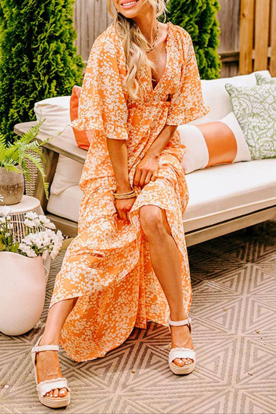 Floral Wide Sleeve Spring Maxi Dress