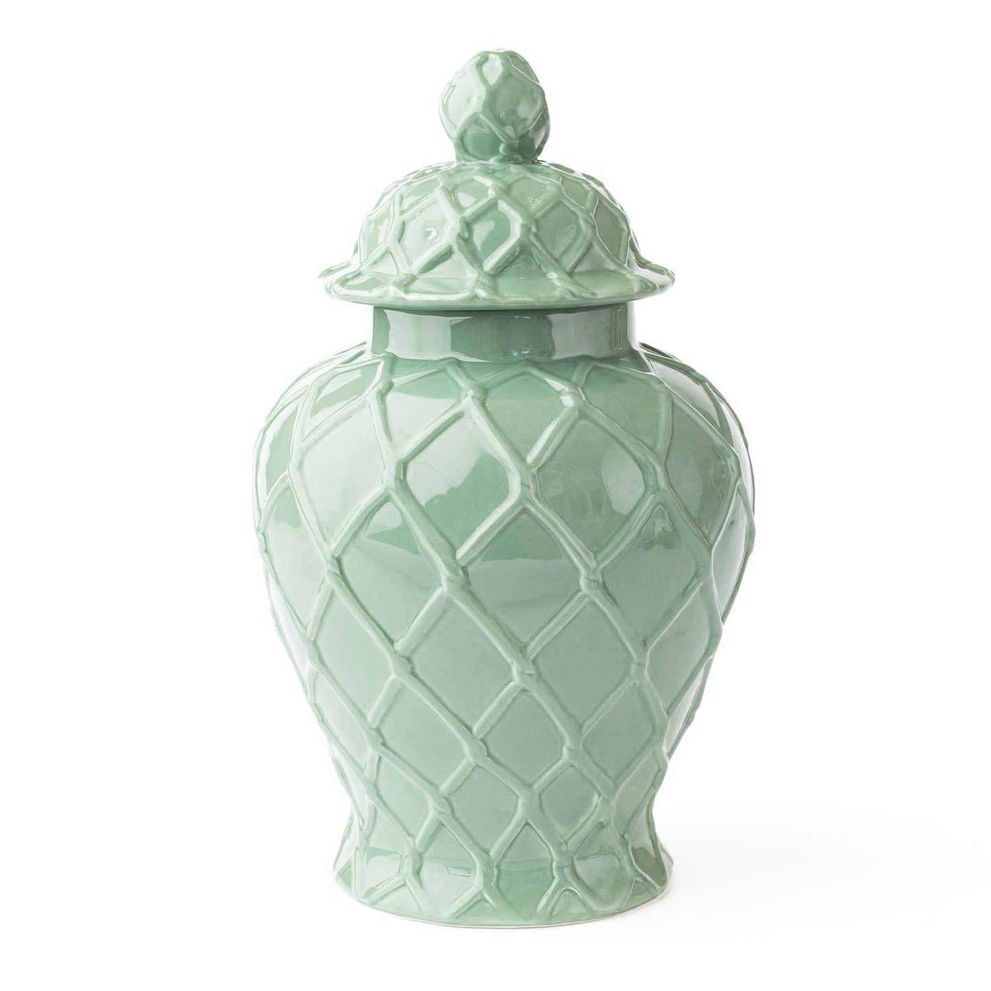 Green Textured Ginger Jar with Lid, Extra Large