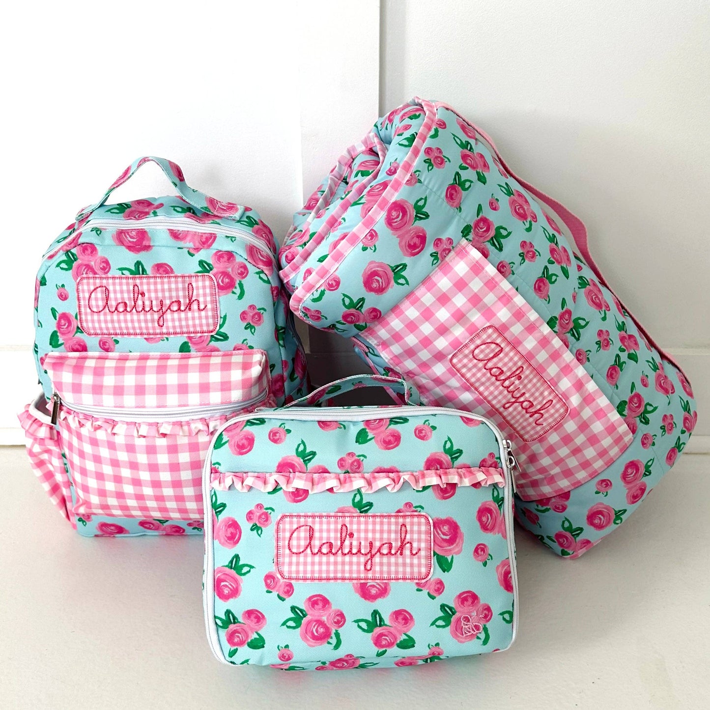 Watercolor Roses & Pink Gingham Nap Mat