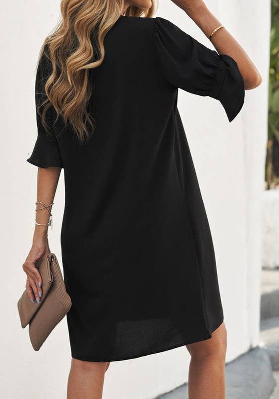 Ruffled Sleeve Shift Dress