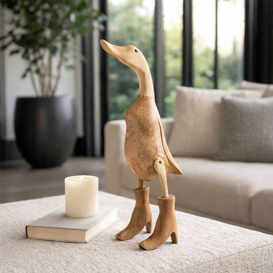 Decorative Figurine - Brown Bamboo Duck in Rainboots, 20 in.