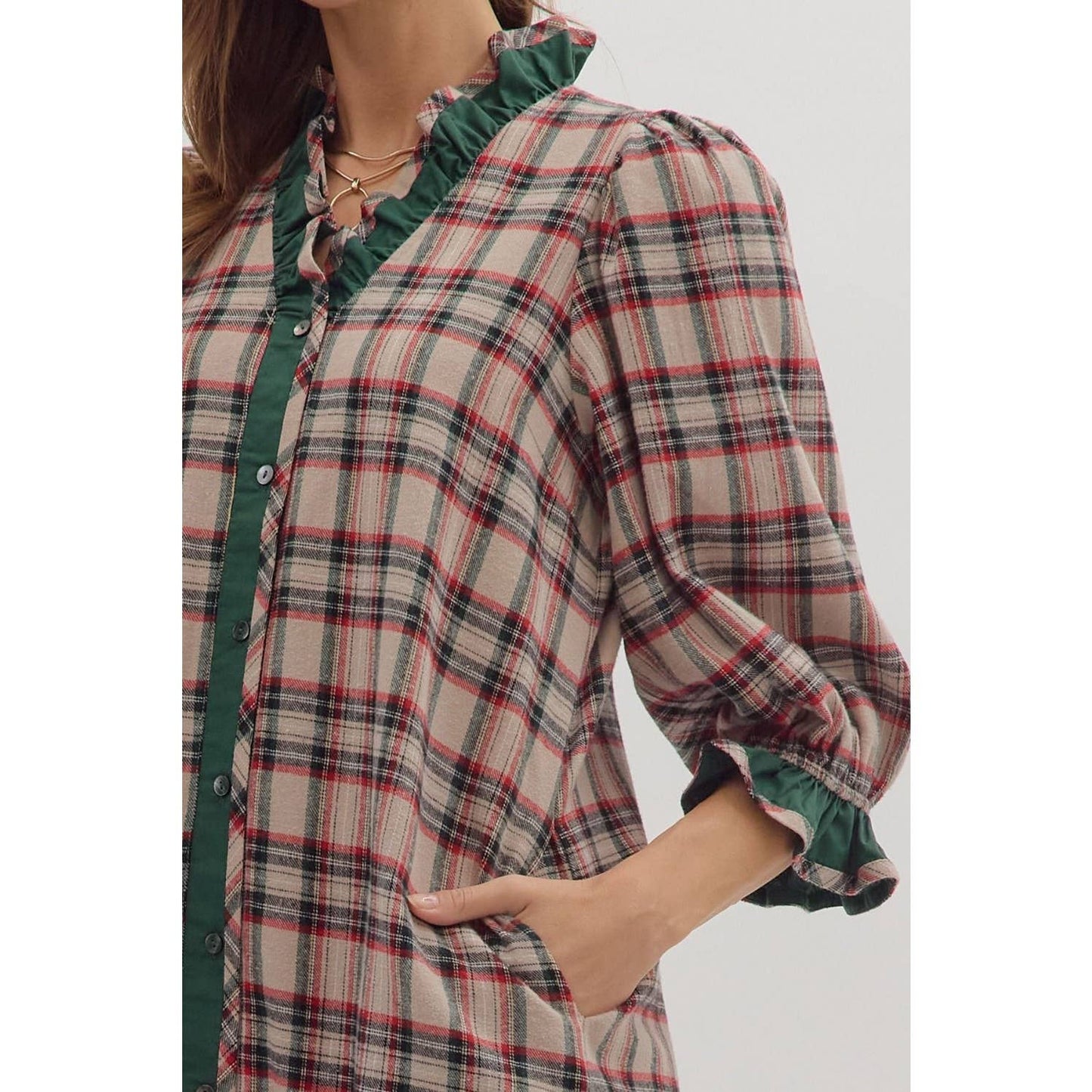 Plaid puff sleeve mini dress