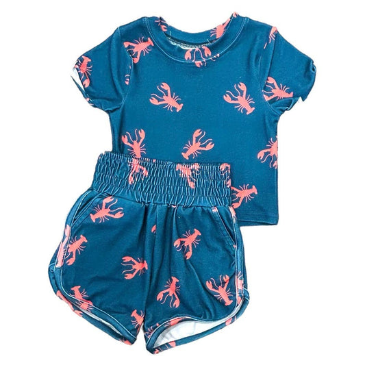 Short Lounge Crop Set - Navy Crawfish