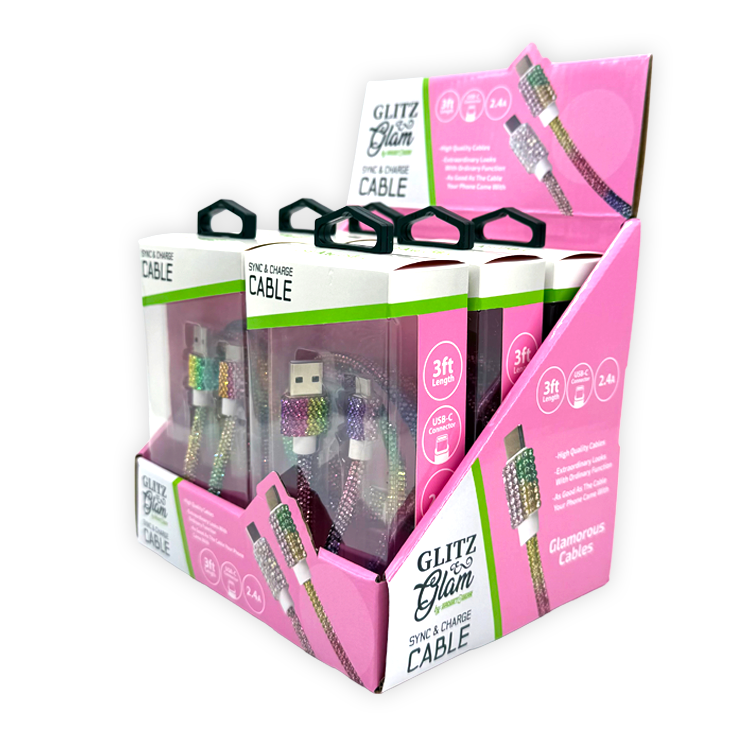 Glitz N Glam USB to USB-C 3FT Sync Charge Cable - 6/Display